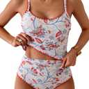 Eomenie Tankini Swimsuit for Women Tummy Control Ruched Two Piece Bathing Suits High Waisted Shell Stitch Swimwear, XL