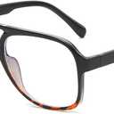 JOVAKIT Aviator Blue Light Glasses for Women Men Fashion Retro 70s Aviator Frame Computer Eye Glasses Anti Eyestrain (Black&Tortoise)