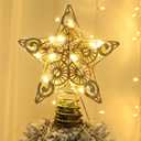 Juegoal Star Tree Topper with 20 LED Lights, Metal Golden Lighted Treetop Ornaments, Battery Powered Light Up Christmas Tree Decorations, 6.5 x 6.5 Inches