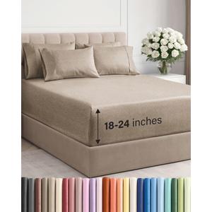 Extra Deep Queen Sheet Set - 6 Piece Breathable and Cooling Sheets - Hotel Luxury Bedding for Women, Men, Kids & Teens - Easy Secure Fit - Soft & Wrinkle Free - Extra Deep Pockets - Heathered Beige