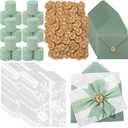 100 Set Wedding Invitation Wrap Set Pre Folded Vellum Jacket for 5x7 Invitations with Sage Green Envelope Gold Wax Seal Stickers Wedding Invitation Accessories Kit for Bridal Invite DIY Craft