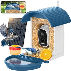 Bird Feeder with Camera, Smart Birdfeeder with Solar-Powered, 5MP AI Identify Birds 11000, Night Vision, Auto Record Video,Instant Notifications, Bird Feeders for Outdoors Yard with Water Bowl