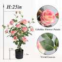 momoplant Artificial Rose Plant 25 Inch Tall Fake Silk Rose Flower Set of 2 Faux Trees with Potted for Living Room Table Kitchen Office Decor (Pink)