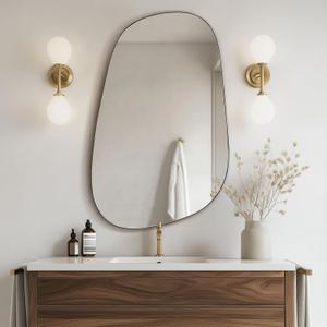 Irregular Wall Mirror, 24" x 38" Black Asymmetrical Wall Mirror Decorative Mirror for Living Room Bathroom Bedroom Entryway Fireplace