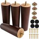 Yaliuliu Brown 8 Inches Furniture Legs Round Solid Wood Sofa Legs Replacement Legs for Cabinet Vanity Couch Chair Dresser Pack of 4