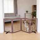 Dog Fence Indoor,Dog Gate Indoor for Doorway pet gate -4-Panel Freestanding, Hallways, House or Stairs -80x24-Inch Retractable Foldable Expandable Wood Pet by SFJC (Brown) ﻿