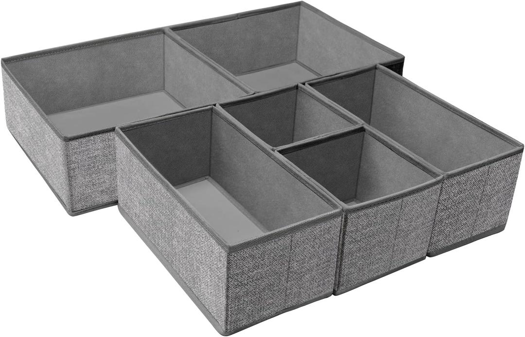 Criusia Foldable Underwear Drawer Organizer, Closet Dividers, Storage Box for Clothes, Socks (6 Bins, Gray)