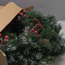 24 Inch Artificial Pre-Lit Christmas Wreath, Warm White & Multi-Color Lights with Timer, Battery Operated, Berries, Pinecones, Ball Holiday Decoration for Front Door, Outdoor