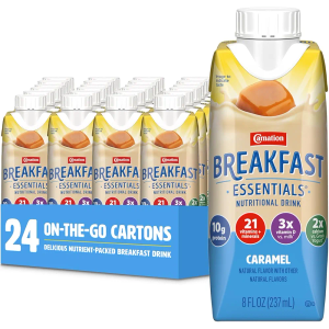 Carnation Breakfast Essentials Original Nutritional Drink, New Caramel Flavor, Ready-to-Drink, 10g Protein, Vitamins D & C, Key Nutrients for Immune Support, Gluten Free, Kosher, 8 FL OZ (24 Pack) (BB: May 27, 2026)