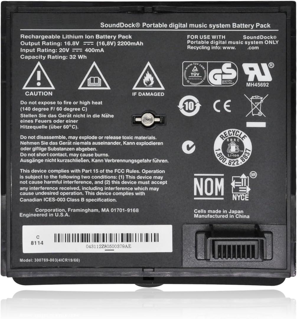 300769-003 Battery for Bose Sounddock Portable Digital Music System SoundLink Air Series 300769-002 300769-004 300769-001 300770-001 4ICR19/66 16.8V 2200mAh 32Wh (Black)