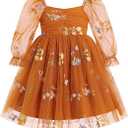 IMEKIS Toddler Girl Birthday Dress Floral Confetti Tulle Formal Wedding Party Long Sleeve Dress Cake Smash Photo Shoot 3-4Y