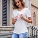 Sosolism V Neck Breastfeeding Shirts Short Sleeve Breathable Nursing Tops Summer Pumping Tshirt for Women (Pink, L)