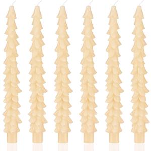 MTLEE 6 Pcs Christmas Tree Shaped Taper Candles Unscented Tree Candle Decorative Christmas Tree Candles Gift for Christmas Kwanzaa Festival Celebration Decor (10 Inch,Ivory)