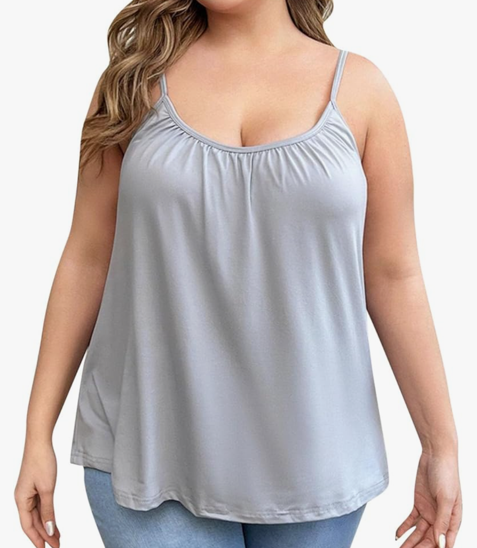Plus Size Tank Tops Women Built in Bra Loose Fit Stretch Tank Spaghetti Top Womens Shelf Bras Undershirts,M