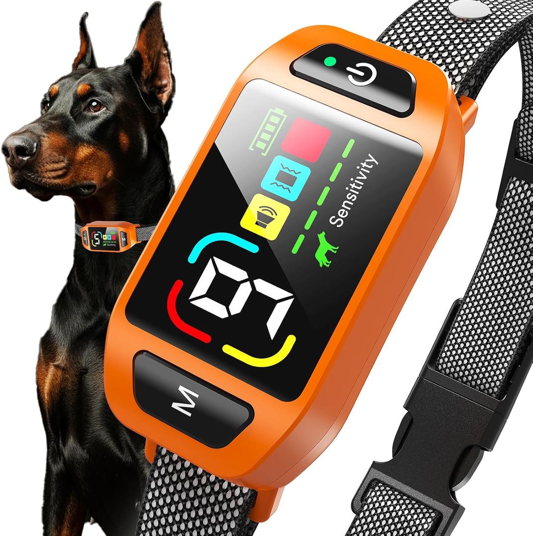 Bark Collar AI Dual-Detection, Instant Quiet Anti Bark Device 4 Training Modes, 30-Day Battery, One-Click Peace, 9 Sensitivity Automatic Dog Bark Collar for Dogs, Orange