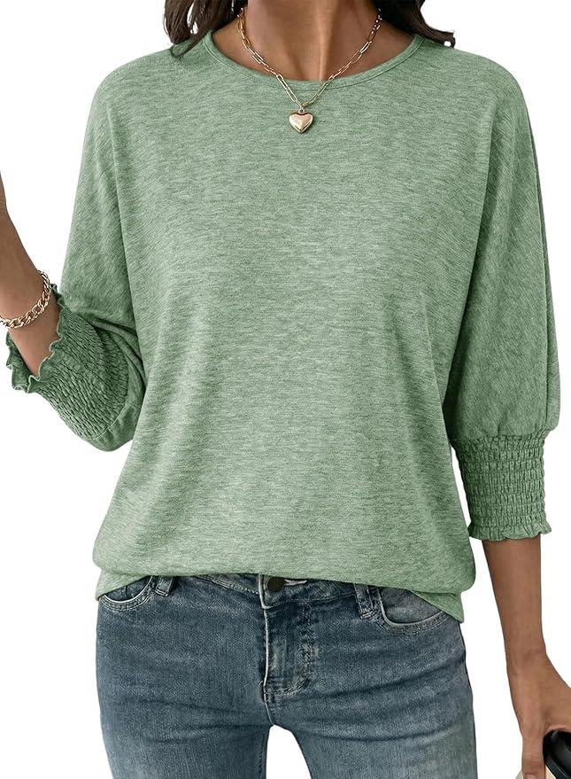 Dokotoo Women's 2026 Fashion Tops 3/4 Sleeve T-Shirts Cute Crewneck Basic Business Tees Blouses, Size XS