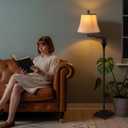 PARTPHONER Vintage Floor Lamps for Living Room,Traditional 350 Adjustable Swing Arm Farmhouse Floor Lamp for Bedroom, Rustic Standing Lamp Pole Lamps for Reading, Home Dcor and Office, Brown