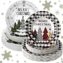160 Pcs Christmas Paper Plates Buffalo Plaid Christmas Trees Disposable 9'' Dinner and 7'' Dessert Decoration Gifts Bulk Disposable Plates Set for Merry Xmas Party Holiday