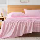 Pink Gingham Twin Sheet Set, 3-Piece Soft Brushed Microfiber Bed Sheets - 16" Deep Pocket Fitted Sheet, Wrinkle & Fade Resistant, Hotel Luxury Bedding