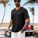 NIASHOT Mens T Shirts Short Sleeve Classic V Neck T-Shirt Casual Summer Basic Tee Shirt (Black, XL)