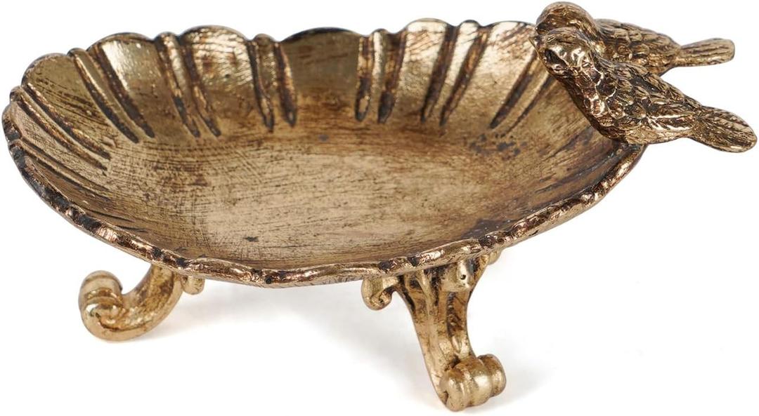 NIKKY HOME Vintage Gold Ring Holder Jewelry Dish, Antique Birds Trinket Display Decorative Metal Tray Bowl Classy Birthday Gifts for Women