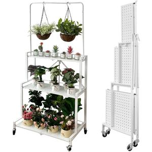 lumizone Foldable 4-Tier Plant Stand Indoor Outdoor Hanging Plant Shelf No Assembly Required Pot Placement Area With Wheels Sturdy Fall Prevention Storage Shelf Flower Pot Stand(4 Tier-White)