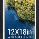 12x18 Poster Frame - Black Solid Wood Picture Frames - Tempered Glass - Displays Photos 11x17 with Mat or 12 x 18 without - Room, Office, Gallery, Studio, and Hallway Decor - Wall Hanging