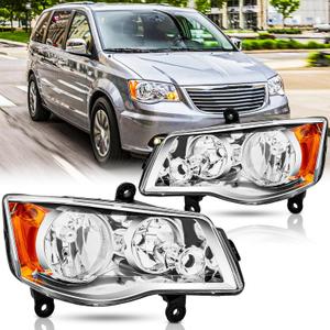 Headlights Assembly Pair for 2011-2020 Dodge Grand Caravan/2008-2016 Chrysler Town & Country OE Factory Style Headlamps Replacement Driver and Passenger Side (LH RH),Chrome Housing Amber Reflector