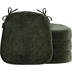 D-Shaped Chair Cushions for Dining Chairs, 2.5 Thick Chair Pads with Washable Comfortable Textured Cover, Non Slip Kitchen Chair Cushions with Ties, 16.5" x 16.5", 4 Pack, Green