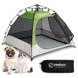 Veehoo Pop Up Pet Tent House for Indoor Outdoor, Portable Dog Tent & Cat House Shelter, Waterproof Foldable Automatic Dog Kennel  Pets & Feral Cats (37.4"L x 37.4"W x 30.7"H, Grass Green)