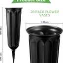 20 Pack Cemetery Vases with Spikes,Plastic Vases for Flowers,Grave Decorations for Cemetery,Grave Flower Holder,Memorial Floral Vase(Black)