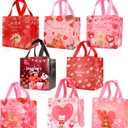 Valentine Gift Bags, 8 Pcs Medium Size Bulk Valentine Bags for Gifts, Reusable Non-Woven Valentines Tote Bag with Handles Treat Bag Perfect for Valentine's Day Holiday Gift Wrap Goody Party Favor (1 Count (Pack of 8))