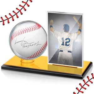 DoubleFill Acrylic Baseball Display Case for Ball and Cards Clear Ball Holder Ring Stand Set Centerpieces Protector Memorabilia Showcase(Golden,Small,Baseball)