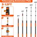 16FT Reach High Ceiling Duster Kits with 3-12FT Adjustable Pole - Includes Extra Long Duster, High Ceiling Duster, Rotatable Window Squeegee & Cobweb Duster for Ceiling Fans and Whole House Cleaning