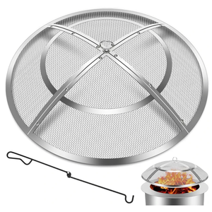 Fire Pit Spark Screen,27 Inch Fire Pit Screen Cover Stainless Steel Outdoor with Handle & Poker, Firepit Screens Cover Round Mesh Lid Heavy-Duty Steel Replacement for Backyard/Beach/RV Camping
