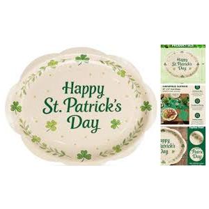 St Patricks Day Plates 10"" X 12"" Oval Green Plate Disposable Saint Patricks Paper Plates Heavy Duty Shamrock Pattern for St Patrick's Day Decor Serve 25