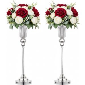 2 Pcs Wedding Centerpieces Vase, Large Vases for Floor, 22.5 inches Versatile Metal Trumpet Vase, for Party Dinner Centerpiece for Wedding Anniversary Ceremony Event Decor (Silver, 22.5in - 2Pcs)