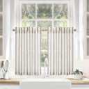 DriftAway Kitchen Tier Curtains - Striped Linen Short Pinstripe Cafe Curtains 36 Inch Length for Living Room Bathroom Chris Farmhouse Rustic Rod Pocket, Farmhouse Black