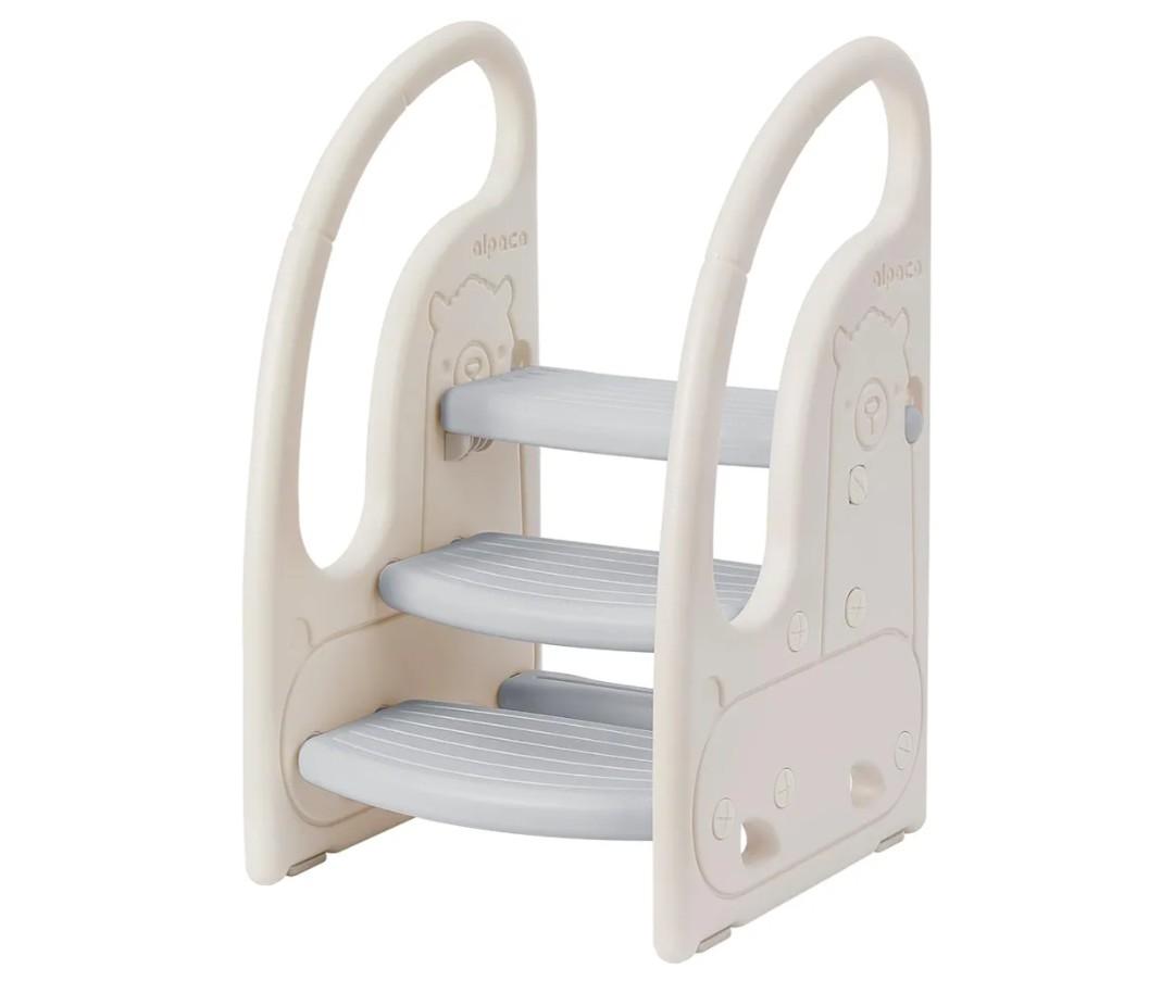 Toddler 3 Step Stool Onasti Kids Standing Tower for Toddlers Plastic Learning Helper Stool for Kitchen Counter Bathroom Sink Toilet Potty Training with Handles and Non-Slip Pads-Grey White