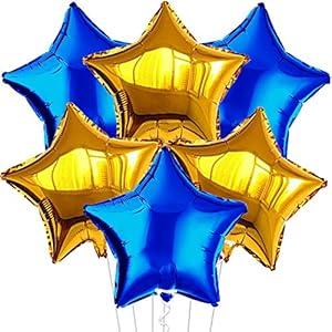 KatchOn, Big Blue And Gold Star Balloons - 18 Inch, Pack of 6 | Blue And Gold Mylar Balloons | Star Balloon for Back to School Decorations | Mylar Balloon Stars for Classroom Decor