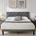 Queen Bed Frame with Headboard, Bed Frame Queen Size with Sturdy Wooden Slats Support, Platform Frame with Velvet Upholstered Headboard, Mattress Foundation, Easy Assembly, No Box Spring Needed Grey