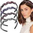 Aswewamt 4 Pcs Sparkly Rhinestone Headbands Wavy Crystal Hairband with Teeth Colorful Vintage Hair Hoops Bling Fashion Non-Slip Hair Styling Accessories for Women Girls