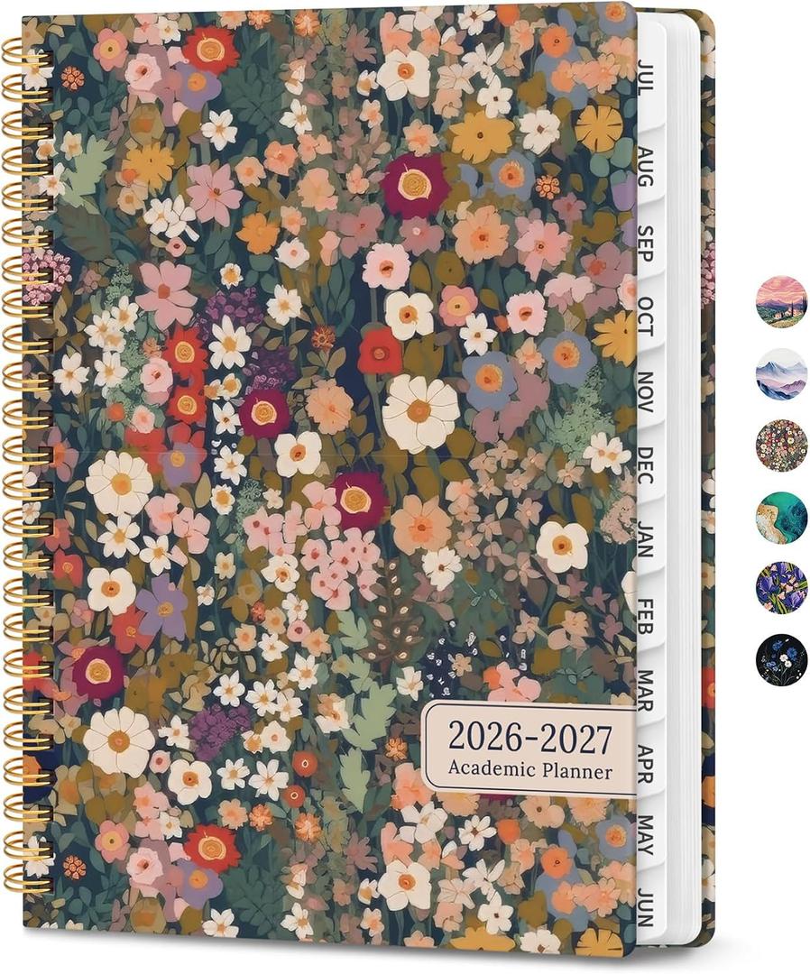 4 x Planner 2026-2027, Monthly and Weekly Academic Planner July 2026 - June 2027, Hardcover Student Teacher Planning Agenda Calendar Book with Tabs, Perfect for Office School Supplies, A5 (6.3" x 8.5") - Garden