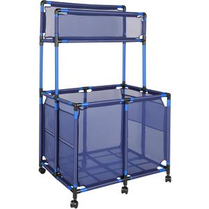 Pool Storage Bin Cart with Noodle Holder, Rolling Pool Storage Organizer Top Shelf Nylon Mesh Basket for Goggles, Floats, Balls, and Floats Equipment