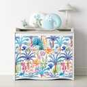 practicalWs Peel and Stick Wallpaper Boho 17.7" x 393.7", Colorful Floral Contact Paper for Bedroom Decor, Modern Coconut Tree Self Adhesive Removable Mural, Vinyl Wall Paper Roll (Blue)