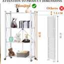 4 Tier Foldable Storage Shelf with Wheels, Heavy Duty Folding Shelf Loads 600 LBS, Metal Steel Collapsible Shelves, Rolling Standing Utility Rack for Kitchen, Pantry, Office, White