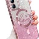 ZONRW for Samsung Galaxy S23 Plus Case Magnetic,for Women Girl Soft Cute Luxury Love Heart Plating Bling Gradient Glitter Phone Case Compatible with MagSafe Clear Shockproof Back Cover 6.6-Pink