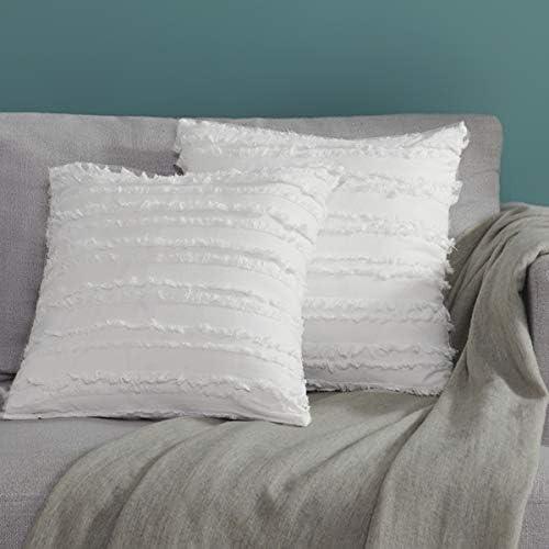 GIGIZAZA Decorative Throw Pillow Covers 26x26, White Square Couch Pillow Covers, Cotton Sofa Boho Cushion Pillows
