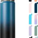 24 oz Insulated Water Bottle with Handle, 304 Stainless Steel Water Bottles with Wide Mouth, Double Wall Vacuum Sports Water Bottle, BPA Free, Keep Cold and Hot, Blue&Black