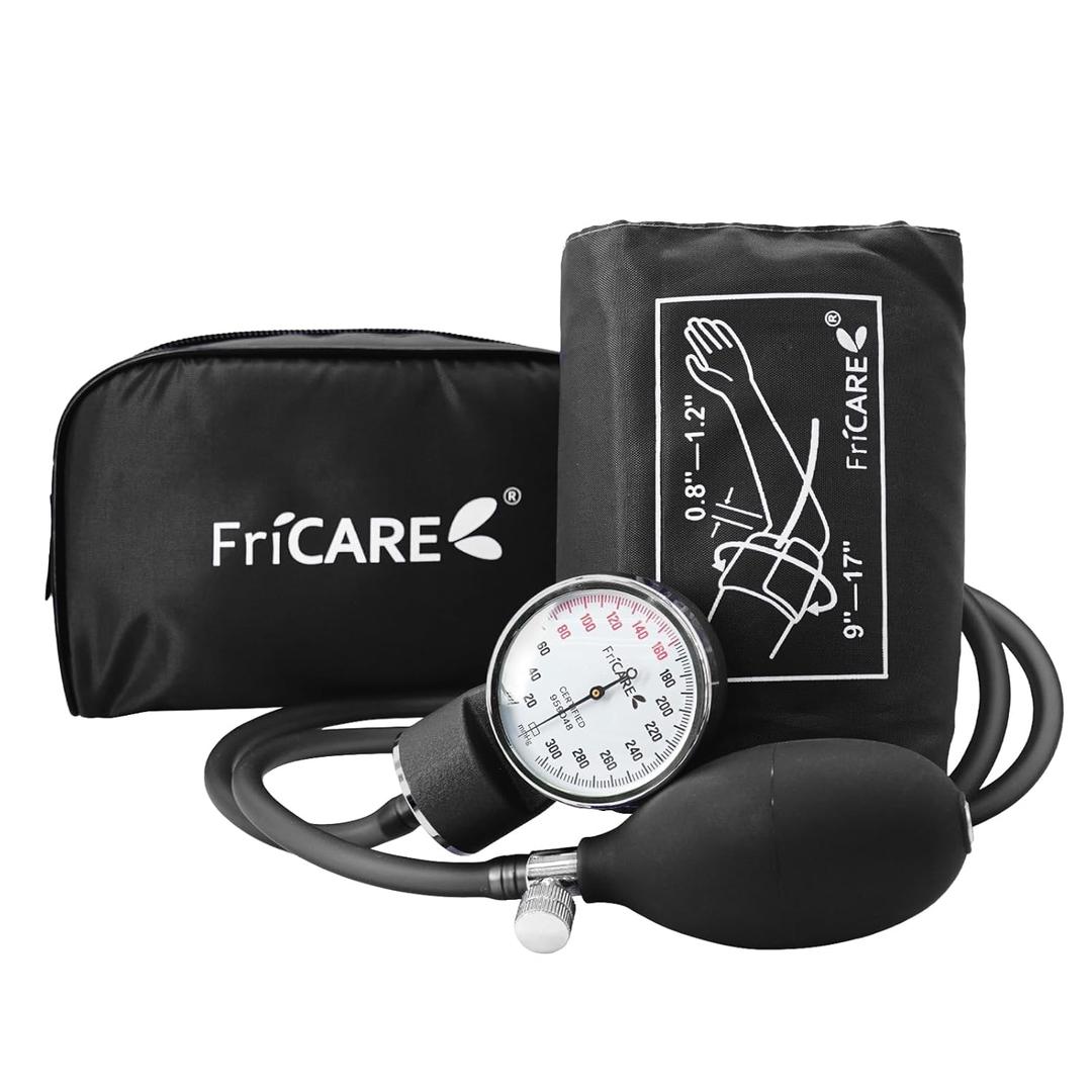 FriCARE Manual Blood Pressure Cuff for Nursing Students, FSA/HSA Eligible, Aneroid Sphygmomanometer for BP Monitoring, Home & Medical School Essentials with Carrying Case, Universal Adult Size, Black